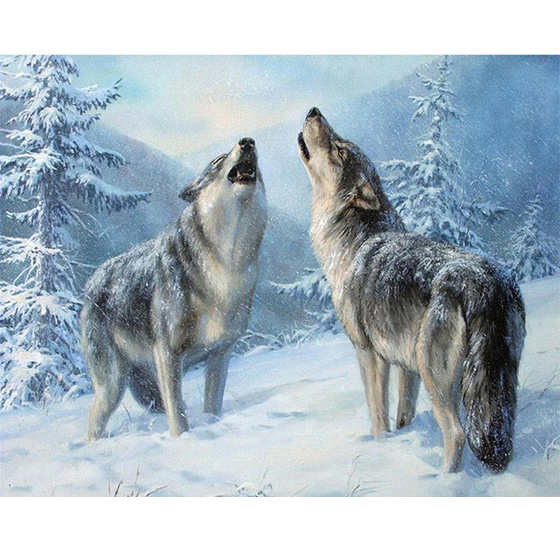 Wolf In The Snow  | Full Round Diamond Painting Kits