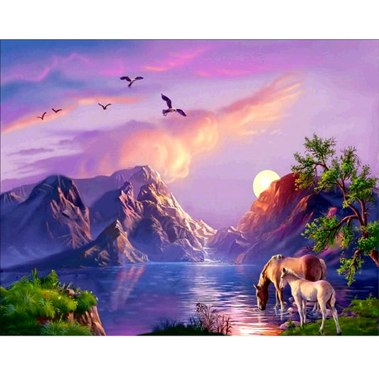 Paysage fantastique | Kits complets de peinture au diamant rond