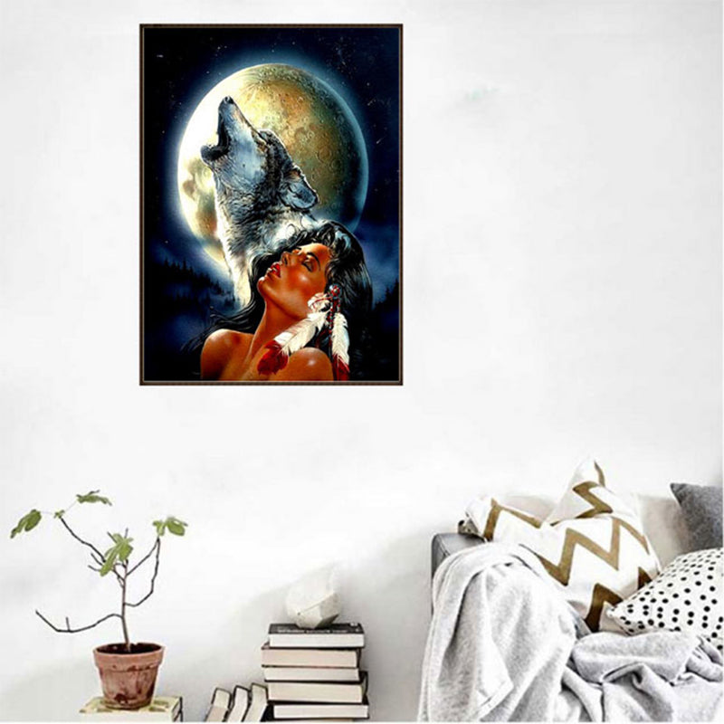Moon Wolf And Beauty  | Full Round Diamond Painting Kits