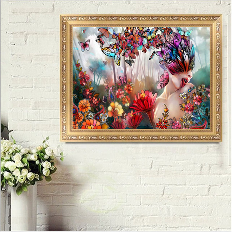Butterfly And Beauty  | Full Round Diamond Painting Kits