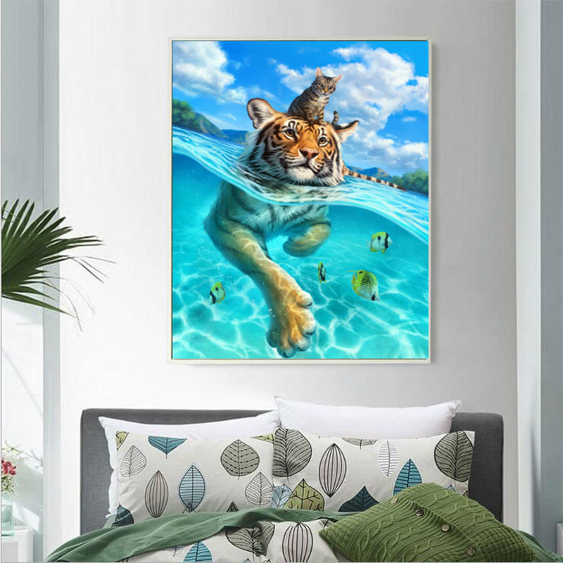 Swimming Tiger  | Full Round Diamond Painting Kits