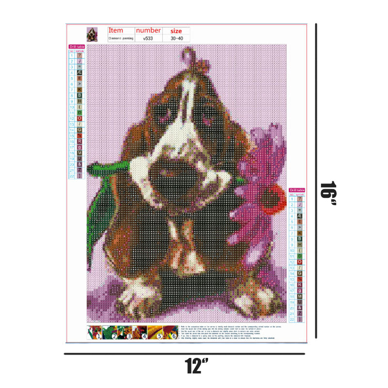 Dog Biting Flower  | Full Round Diamond Painting Kits