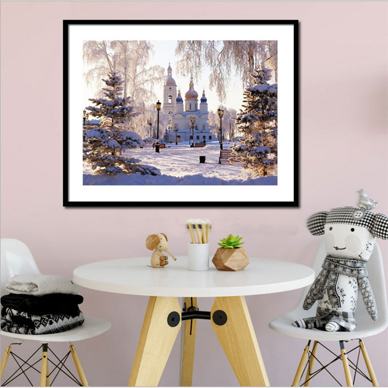 Beautiful Castle Snow Scene  | Full Round Diamond Painting Kits