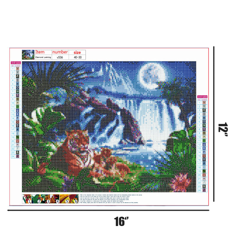 Waterfall And Tiger Views  | Full Round Diamond Painting Kits