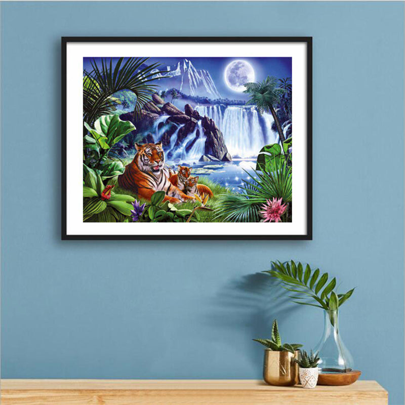 Waterfall And Tiger Views  | Full Round Diamond Painting Kits