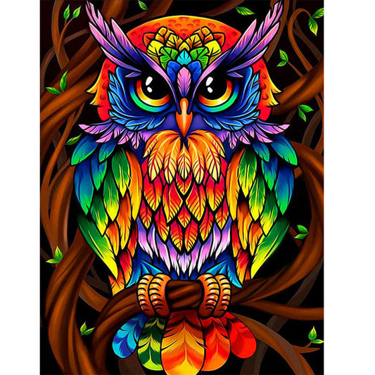 Colorful Cartoon Owl  | Full Round Diamond Painting Kits