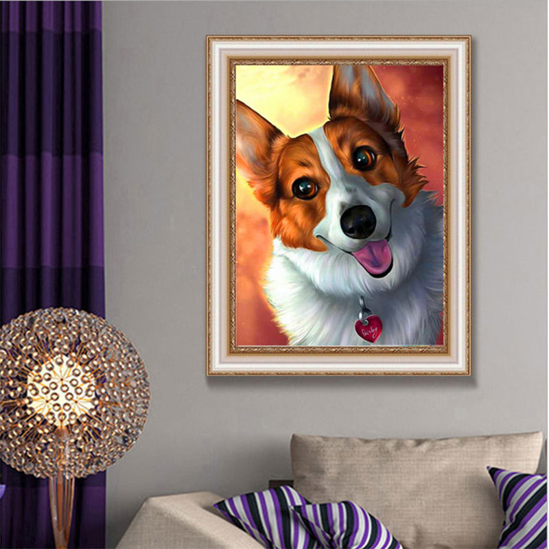 Chien mignon | Kits complets de peinture au diamant rond