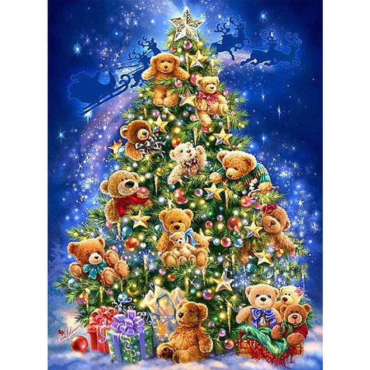 Little Bears On The Christmas Tree  | Full Round Diamond Painting Kits