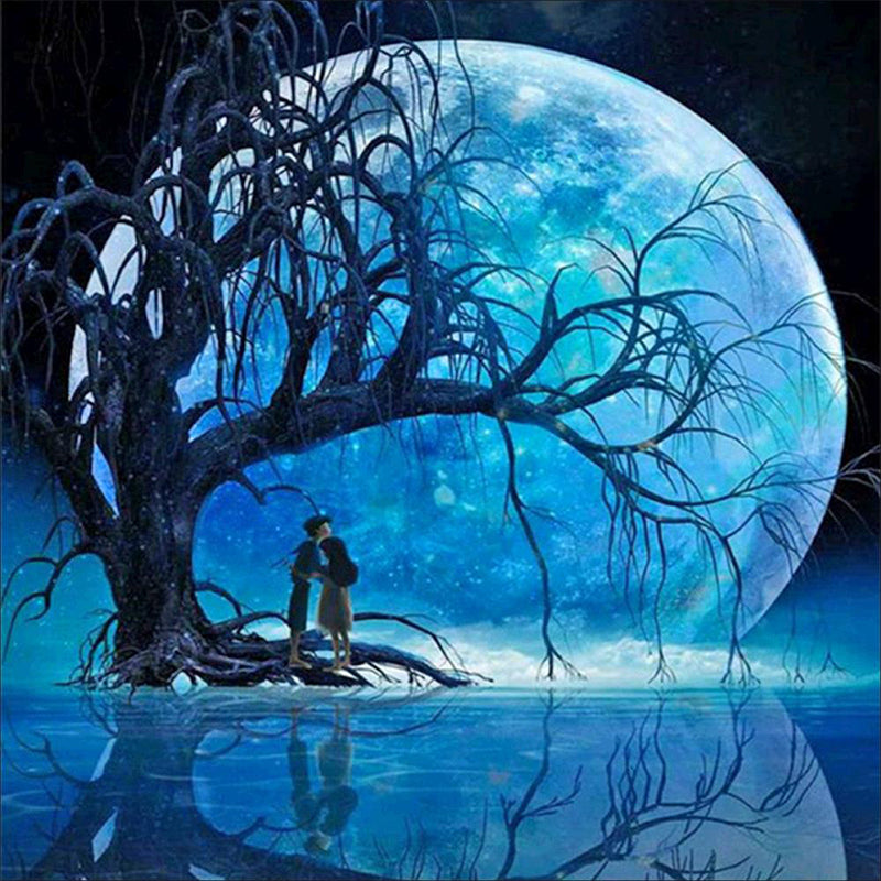 Lover Under The Blue Moon  | Full Round Diamond Painting Kits