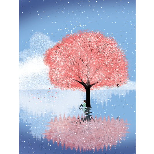 Boy Under Pink Tree  | Full Round Diamond Painting Kits