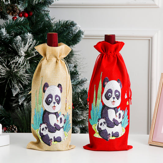 Décoration de Noël diamant bricolage | Panda | Sac Cadeau Vin Rouge